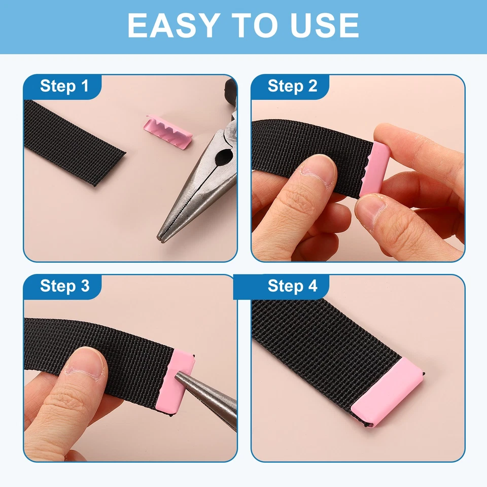 5 piezas abrazaderas de crimpado de extremo de cinta, punta de extremos de correa de 30 mm/1,18 pulgadas, rosa Foto 4 de 4