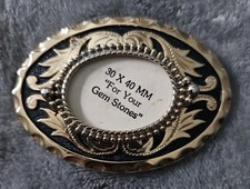 Vintage Style Western Belt Buckle Blank Gold Plated 30x40 MM Gemstone Mounting