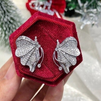 Schmetterling Ohrstecker 2 Karat Rundschliff Laborgefertigt Diamant 14K Weißgold vergoldet