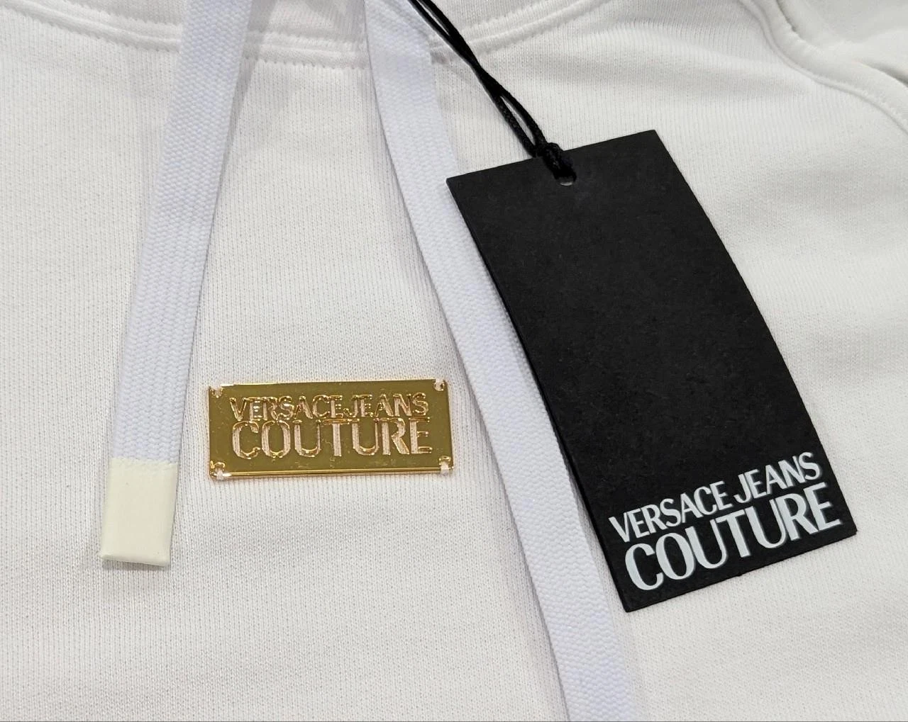 Felpa con cappuccio uomo Versace Jeans Couture logo pullover pile bianco medio $400