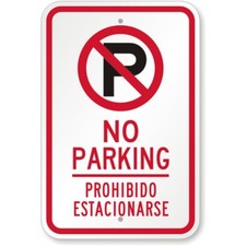 No Parking Sign Aluminum Bilingual Weatherproof Outdoor Durable Metal
