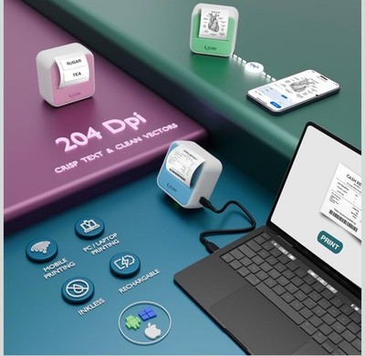 SEZNIK Mini Wireless Monochrome Home Inkjet Printers, Inkless, Bluetooth, pocket