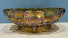 VTG Indiana Iridescent Carnival Glass Fruit Bowl Oval Harvest Grape Amber Footed