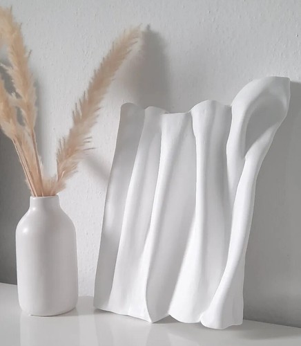 Wandskulptur 3D Weiss, Original Abstrakt Gipsbilder Minimal Wanddeko Unikat