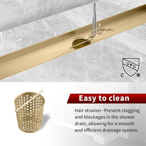 Sharp-tec 24" Linear Shower Drain Rectangle Shower Floor Drain Kit, Gold ST-103 - Picture 7 of 12