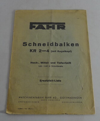 Teilekatalog Fahr Schneidbalken KR 2-4 Hoch-, Mittel- und Tiefschnitt
