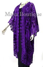 Purple Lace  Burnout Velvet Kimono Caftan Jacket Duster Maya Matazaro Plus