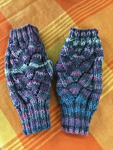 Hand Knitted Fingerless Gloves - Australian Wool - Cable Pattern - Purple Mix - Picture 2 of 3