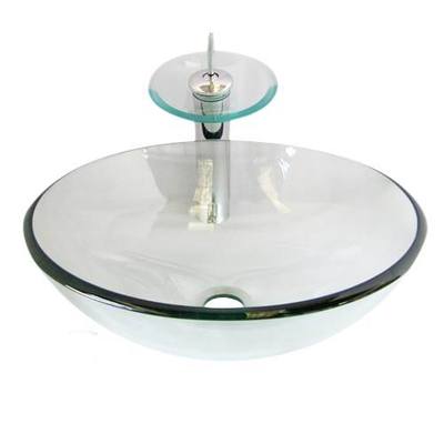 Glas Waschbecken Waschbecken Wasserfall Rund Kreis Wasserhahn Bad Garderobe, en suite 420mm