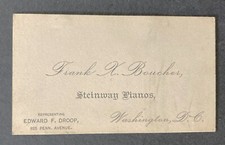 Antique Business Card for Steinway Pianos Washington, D.C., Frank H. Boucher