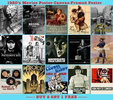 1920s Retro Movie Posters-Canvas & Framed Options Available in Multiple Sizes- 5