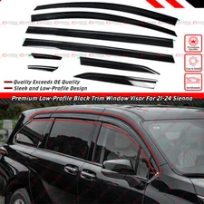 FOR 2021-2025 TOYOTA SIENNA 8PC SET BLACK TRIM WINDOW VISOR RAIN GUARD DEFLECTOR