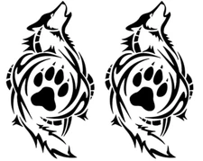 Tribal Wolf Howling Paw TWO PACK 6" Black Vinyl Decal Car Laptop Tablet Window