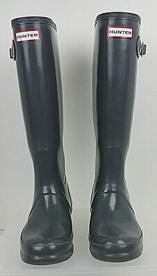 HUNTER Tall Rain Boots Original Gloss Rubber Tundra Gray W23616 Women s Size 6