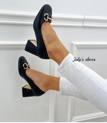 Scarpe Donna Decoltè Bassi Con Tacco Largo Decollete con Punta Quadrata  Nuova Co | eBay