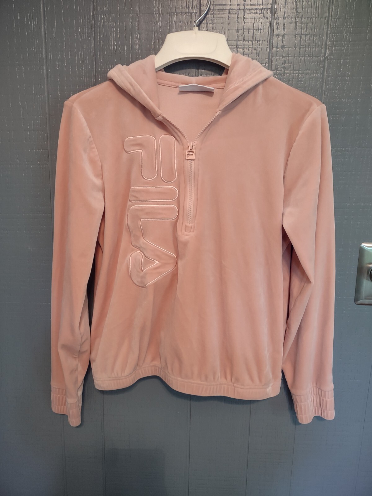 FILA Misty Rose rosa velluto quarto zip ultra morbido pull over felpa con cappuccio giacca SM (J
