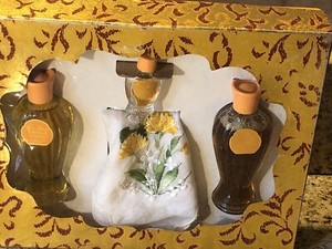 ON THE WIND Bourjois Vintage Set Cologne-Perfume -Perfumed Bath Oil +Hanky RARE