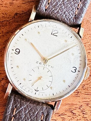 Zenith 9k Solid Gold 1951 Gentleman s Wristwatch. Serviced, Lovely Condition