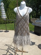 NWT SUE WONG FABOLOUS GRAY/PLATINUM MARIBU FLAPPER DRESS 10