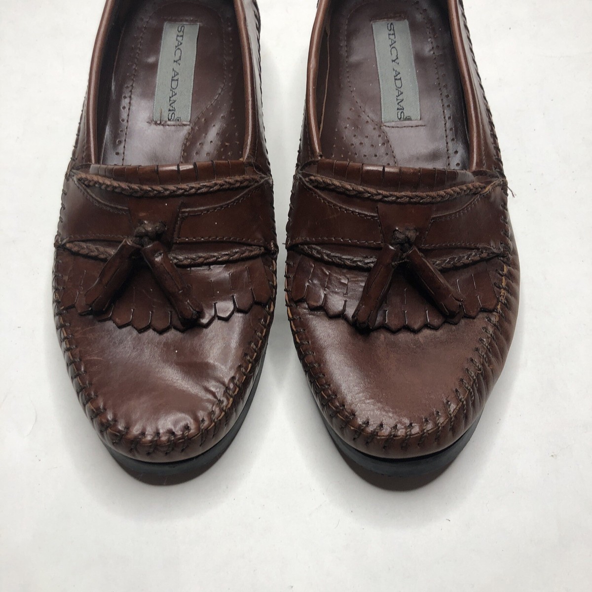 Stacy Adams Woven Leather Slip On Tassel Dress Loafers Shoes 