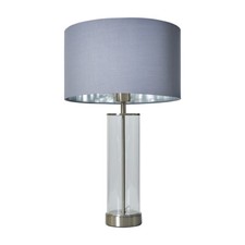 Image of Brushed Chrome & Clear Tube Table Lamp Living Room Lampshade LED Light Bulb