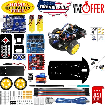 Comprehensive Arduino-Compatible Robot Car Kit with Ultrasonic Sensor Included