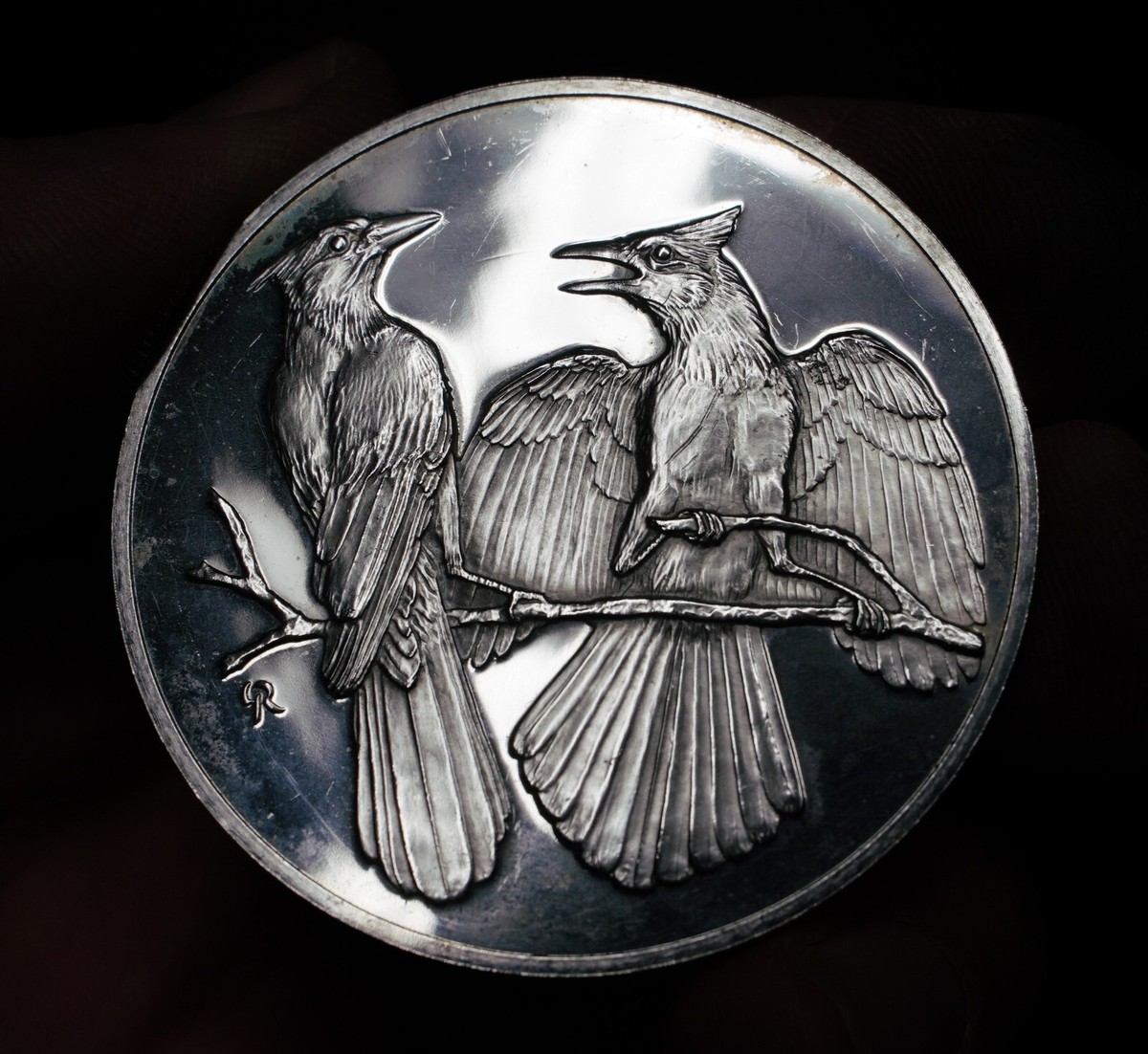 1971 Franklin Mint BLUE JAYS #21 Roberts Birds 925 Silver art bar