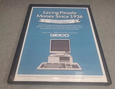 Geico Insurance Before Personal Computers Print Ad Framed 8.5x11  2015 Wall Art 