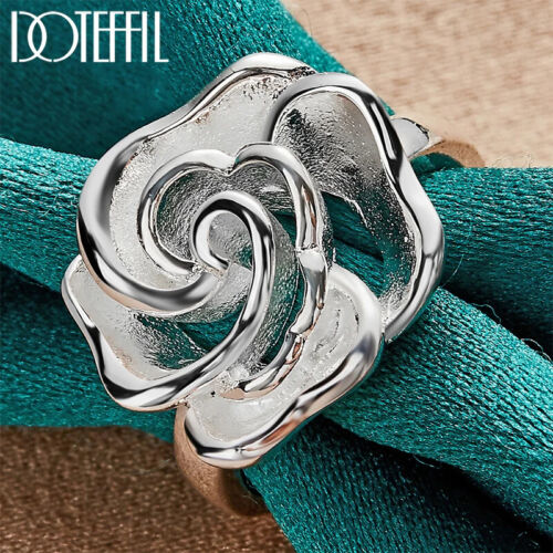 DOTEFFIL 925 Sterling Silver Rose Flower Blossoms Ring Party Gift Charm Jewelry - Picture 1 of 7