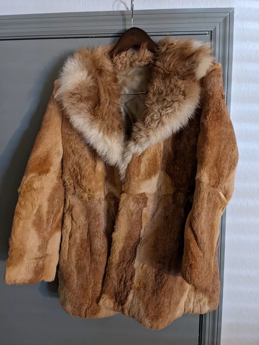 Vintage Fox Fur Coat Jacket Beautiful Beige Tan White Brown Long Length sz M
