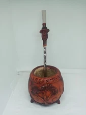 Argentina Unique Hand Made Wooden Yerba Mate Cup & Bombilla W Nature Design.