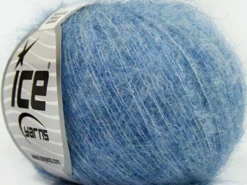 Laine et tricot et fil bleu mohair