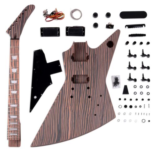 Unfinished DIY Electric Guitar Kits Whole Body Zebrawood Free Shipping