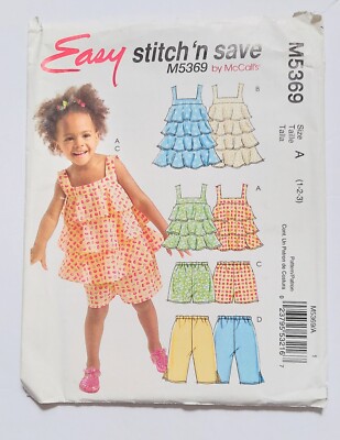 Stitch n Save by McCalls M5369 Girls Ruffled Top Shorts Capri Pants Sizes 1 2 3