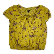 APT 9. Green Purple Ruffled Floral Blouse Sz PS Petite Small Elastic Waist Lined