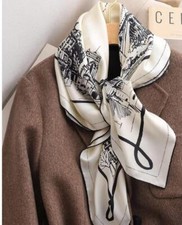 Pure 14 Momme Twill Silk Wrap Scarf Bandanna Paris map Print Square Shawl 35