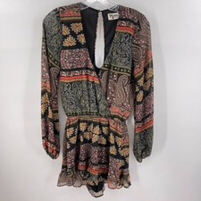 Show Me Your Mumu Size S Black Rooky Multi Paisely LS One Piece Romper
