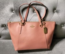 COACH Ava Pink Pebbled Leather Gold Accent Pockets Top Zipper Purse Tote, NWOT