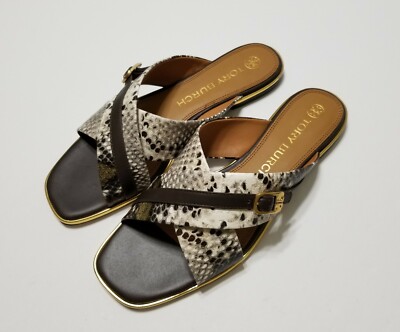 NEW Tory Burch Delaney Embossed Snake Leather Sandal Slide Aspen Multi 10  $268