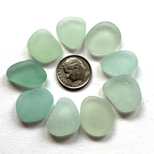 Surf Tumbled Sea Glass Jewelry Quality 9 Light Green/Aqua Pieces Similar Scale