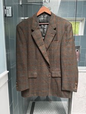 Hickey Freeman Bespoke 46L Houndstooth plaid brown Men's blazer wool 90s