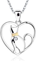 Halskette Katze Silber 925 AnhäNger Herz Mit Zirkonia Schmuck FüR Damen