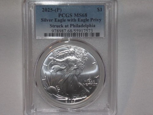 2025-(P) PCGS MS68 American Silver Eagle W/Eagle Privy *Struck at Philadelphia*