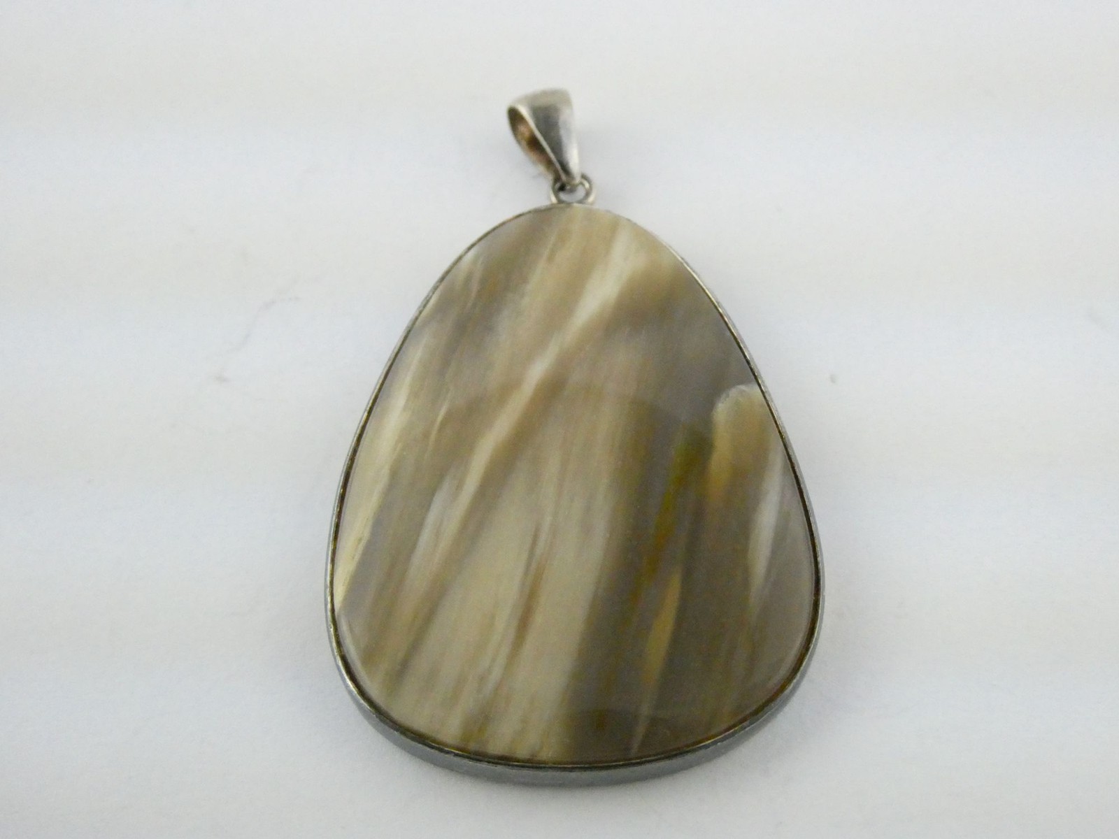 Sterling Silver Brown Polished Shell Freeform Cab… - image 1