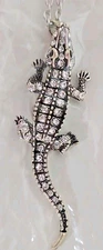 ZAD Rhinestone Alligator/Lizard Pendant Necklace – 3″ Charm, Silver Tone, NWT