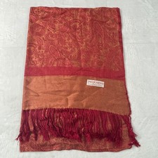 Pashmina Red Gold Paisley Silk Blend Fringed Shawl Wrap Scarf