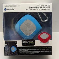 NEW SoundLogic XT Splash Proof Bluetooth Shower Speaker FM Radio Carabiner Blue
