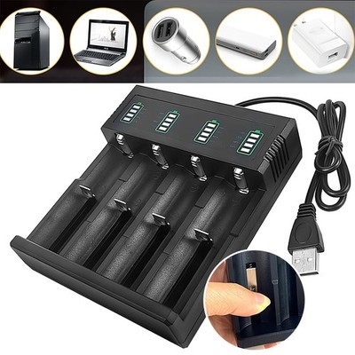 4Slot Akku ladegerät USB Batterieladegerät LED Anzeige Universal für Li-ion Akku