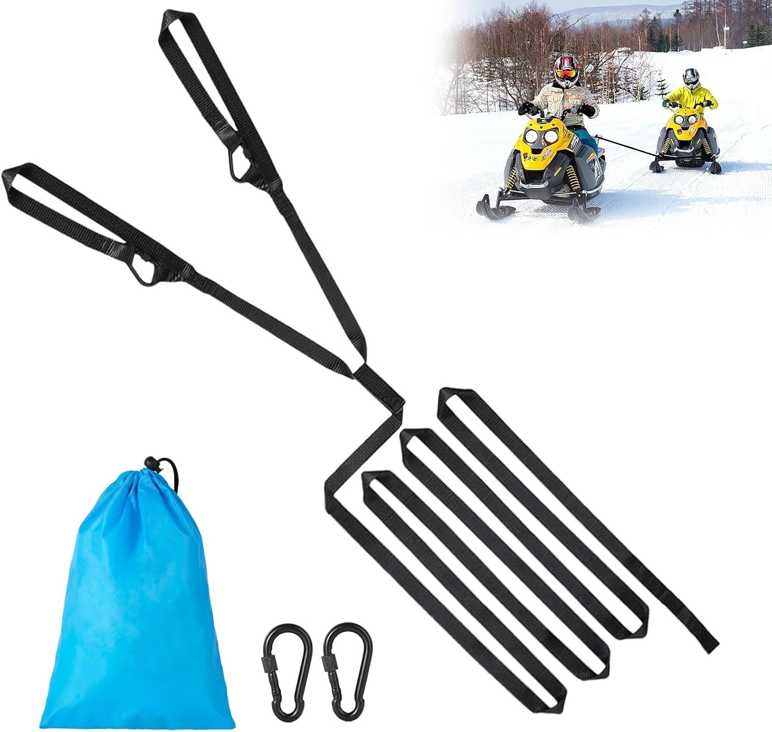 20ft Snowmobile Tow Straps, Heavy-Duty Tow Rope with Two Black Metal Hooks, Emer