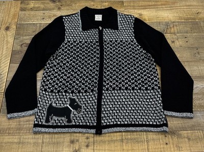 VTG Allison Daley Womens XL Full Zip Black Cardigan Sweater Dog Beaded